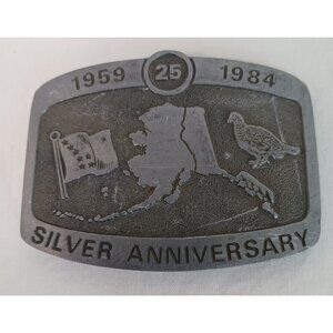 1983 Men's Belt Buckle State of Alaska 25th Anniversary 1st Edition Eldon Pewter